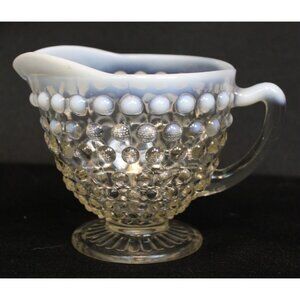 Fenton Moonstone Hobnail Glass Creamer Opalescent Small Pitcher Clear Condiment